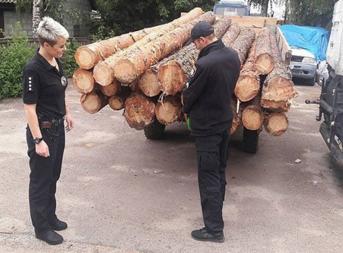 Поліція затримала трактор з незаконним лісом