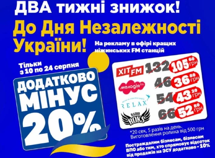 Увага! Акція на рекламу до Дня Незалежності України! Хапай можливість!