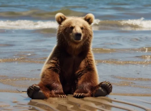 Ведмідь викупався на пляжі разом з людьми - Відео фото